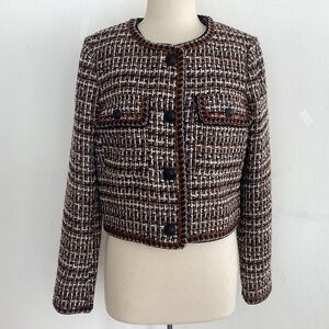 CHRISTIAN LACROIX Brown & White Tweed 2 Breast Pocket Lady Jacket/Blazer M NWT